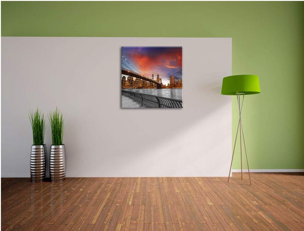 Pixxprint Brooklyn Bridge in New York schwarz/weiss, Format: 70x70 auf Leinwand, 70x70
