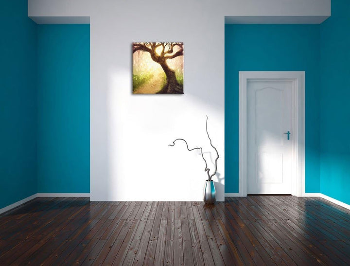 Pixxprint Baum am Waldweg als Leinwandbild/Grösse: 70x70 cm/Wandbild/Kunstdruck/fertig bespannt, 70x