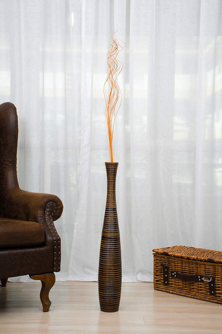 Leewadee Grosse Bodenvase für Dekozweige hohe Standvase Design Holzvase, Holz, 70 cm, Braun 70 cm Br