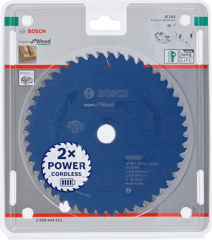 Bosch Accessories 1x Kreissägeblatt Expert for Wood (Holz, Sägeblatt Ø 184 x 20 x 1,6 mm, 48 Zähne,