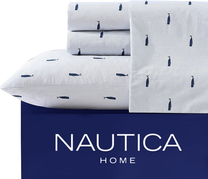 Nautica Bettwäsche-Set für Doppelbett, Baumwoll-Perkal-Bettwäsche-Set, Küstendekoration (Wal gestrei
