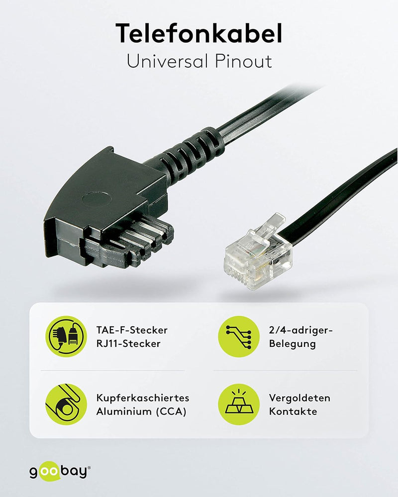 Panasonic KX-TGK210 DECT, Anruferkennung, Schwarz & goobay TAE Anschluss-Kabel (TAE-F Stecker auf We