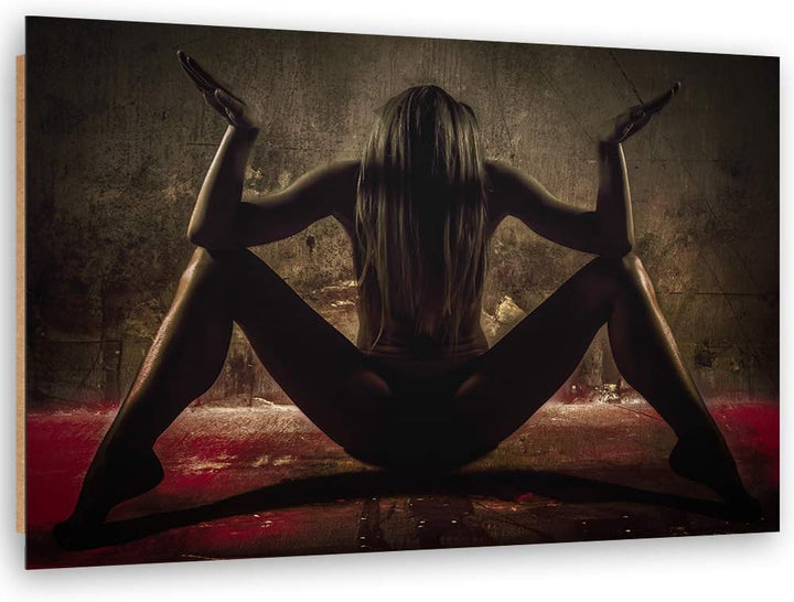 Feeby Wanddeko Glamour Sexy Frau Bild Kunstdruck modern für Schlafzimmer Braun 90x60 cm Deko Paneel