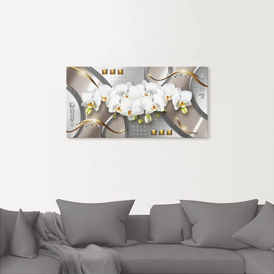 ARTland Wandbild selbstklebende Vinylfolie 60 x 30 cm Blumen Orchidee Digitale Kunst Weiss B3VZ silb