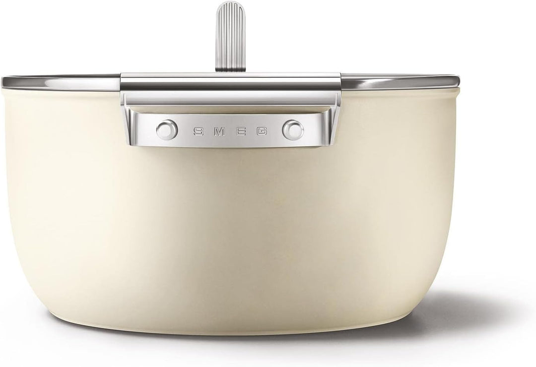 Smeg CKFC2611CRM Kasserolle 26 cm mit Deckel creme, Cremefarben 26 cm Durchmesser Creme, 26 cm Durch