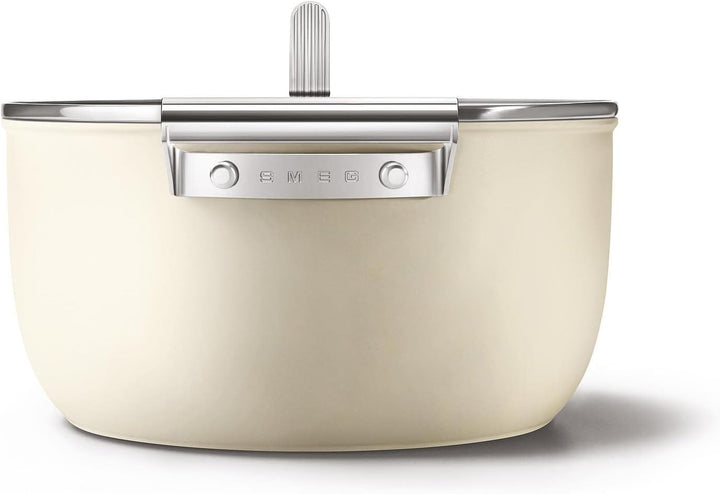 Smeg CKFC2611CRM Kasserolle 26 cm mit Deckel creme, Cremefarben 26 cm Durchmesser Creme, 26 cm Durch