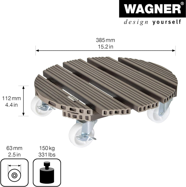 Wagner Pflanzenroller WPC Ø 38,5 x 11 cm I Blumenroller für Aussenbereich + Innenbereich I Kübelroll