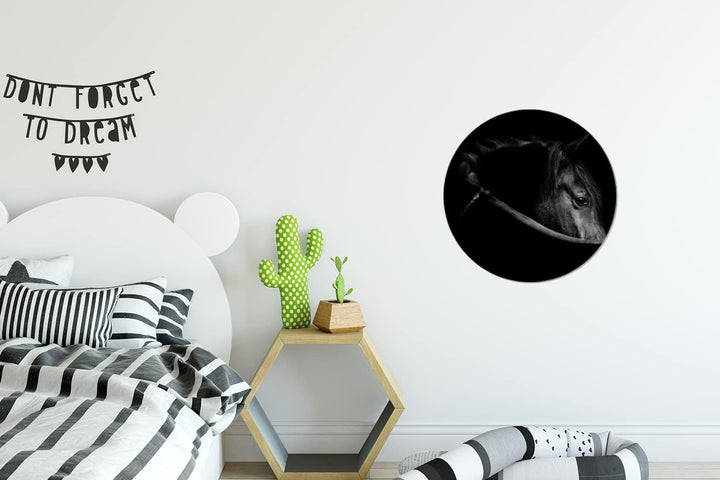 MuchoWow Wandbild Rund Wanddeko Deko Wohnzimmer Bilder 30x30 cm Pferde - Porträt - Schwarz - Tiere