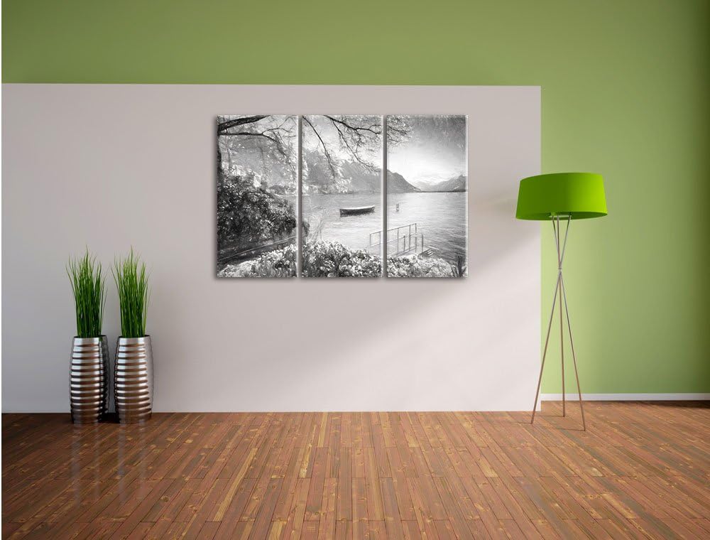 Pixxprint Genfer See im Sonnenschein Kunst / 3-Teilig/Gesamtmass 120cm Leinwandbild bespannt auf Hol