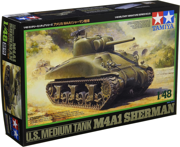 Tamiya 32523 1:48 US Panzer Sherman M4A1 Früh.A. -Modellbausatz,Plastikbausatz, Bausatz zum Zusammen