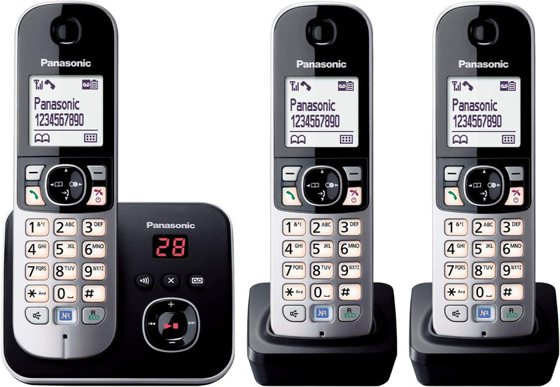 Panasonic KX-TG6823GB DECT Schnurlostelefon mit Anrufbeantworter (3 Mobilteile, strahlungsarm, Eco-M