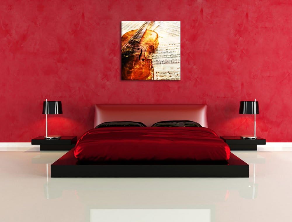 Pixxprint Geige, Format: 70x70 auf Leinwand, XXL riesige Bilder fertig gerahmt mit Keilrahmen, Kunst