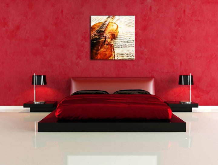 Pixxprint Geige, Format: 70x70 auf Leinwand, XXL riesige Bilder fertig gerahmt mit Keilrahmen, Kunst