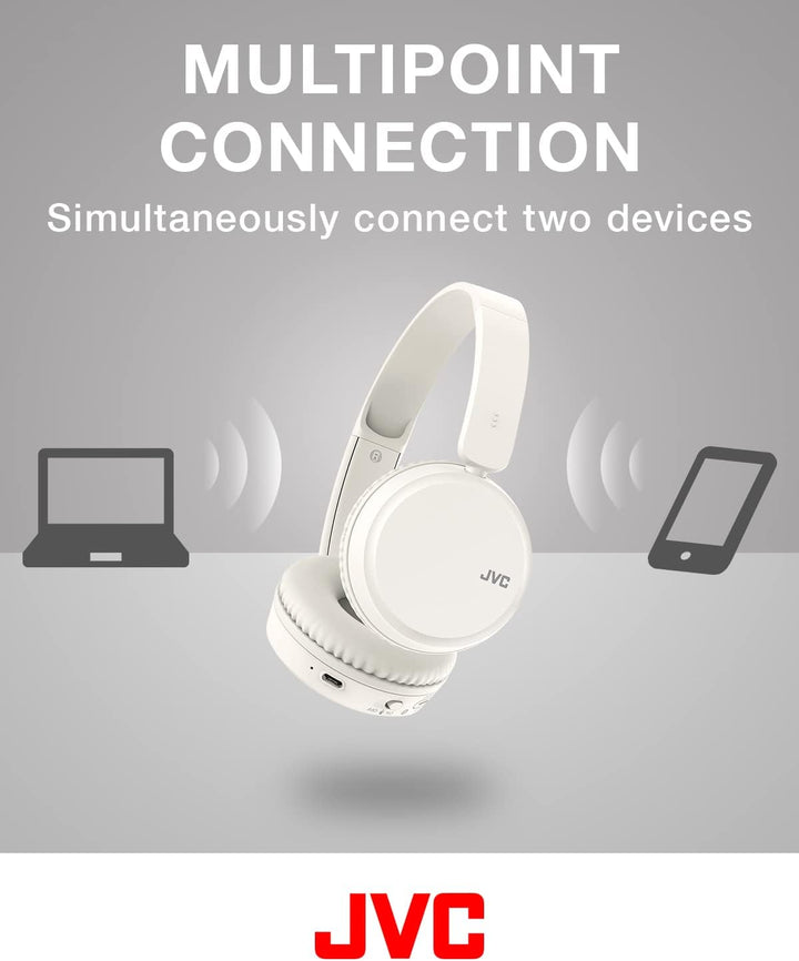 JVC HA-Z37W-W - Bluetooth On-Ear-Kopfhörer, Tiefbass, 3 Klangmodi (Bass/Klar/Normal), 35 Stunden Akk