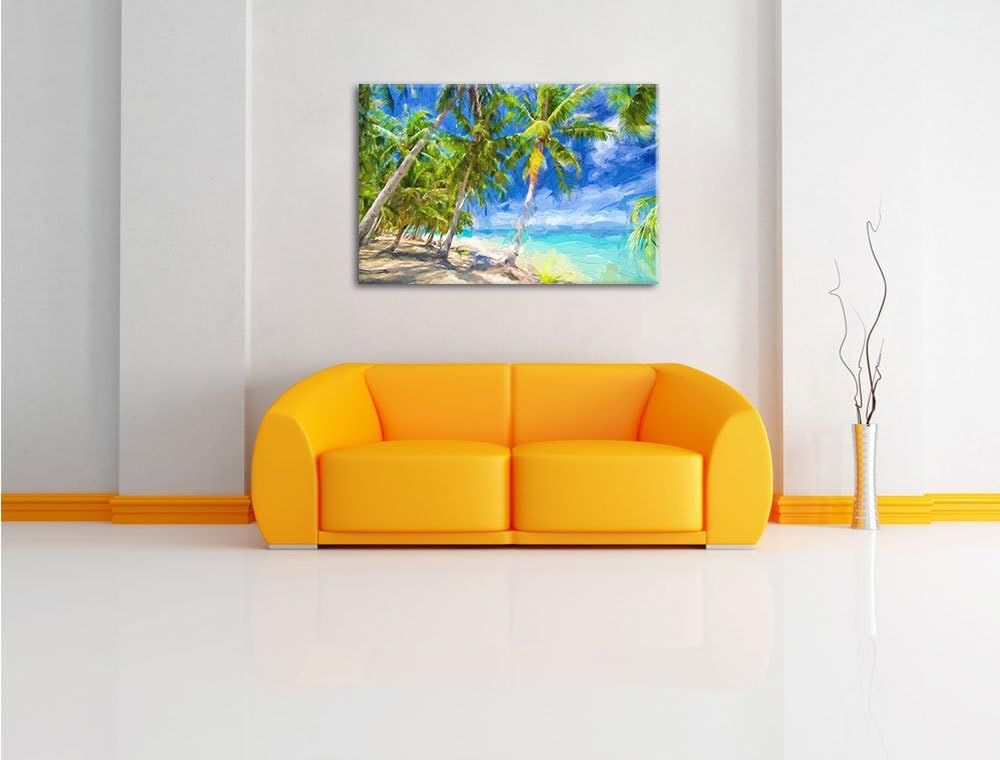 Pixxprint Traumstrand mit Palmen als Leinwandbild/Grösse: 100x70 / Wandbild/Kunstdruck/fertig bespan