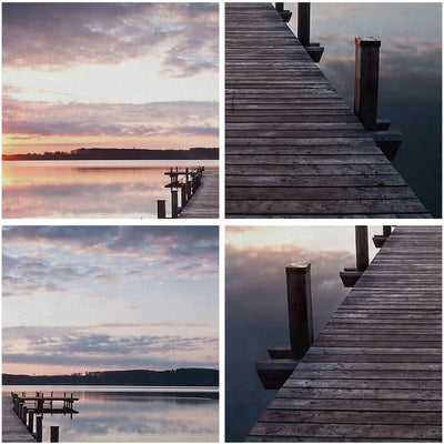 Bilder auf Leinwand 100x70cm Leinwandbild Fussgängerbrücke See Sonnenuntergang Abend Gross Wanddeko