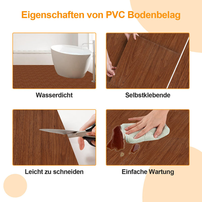 Herrselsam PVC Bodenbelag Selbstklebend, Vinylboden Wasserfest Rutschfest Vinyl Laminat Rutschfeste
