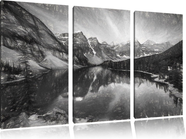 Pixxprint Bergsee als Leinwandbild/Grösse: 3 Teilig (120x80) cm/Wandbild/Kunstdruck/fertig bespannt