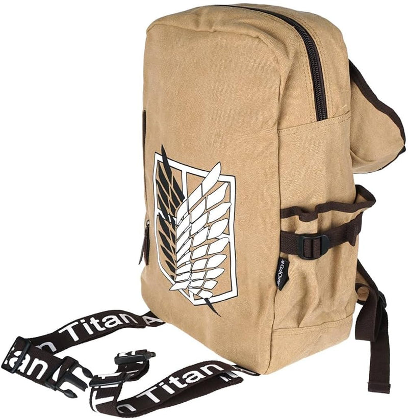 CoolChange Rucksack mit Aufklärungstrupp Wappen für Attack on Titan Fans | Hellbraun oder Blau Beige