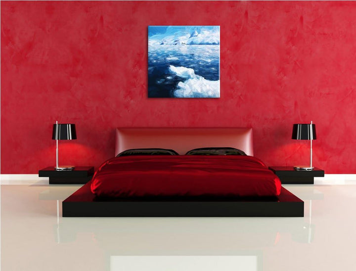 Berge Eisgletscher, Format: 70x70 auf Leinwand, XXL riesige Bilder fertig gerahmt mit Keilrahmen, Ku