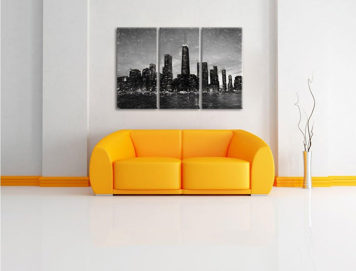 Pixxprint Chicago-Wolkenkratzer-Silhouette als Leinwandbild/Grösse: 3 Teilig (120x80 cm) cm/Wandbild