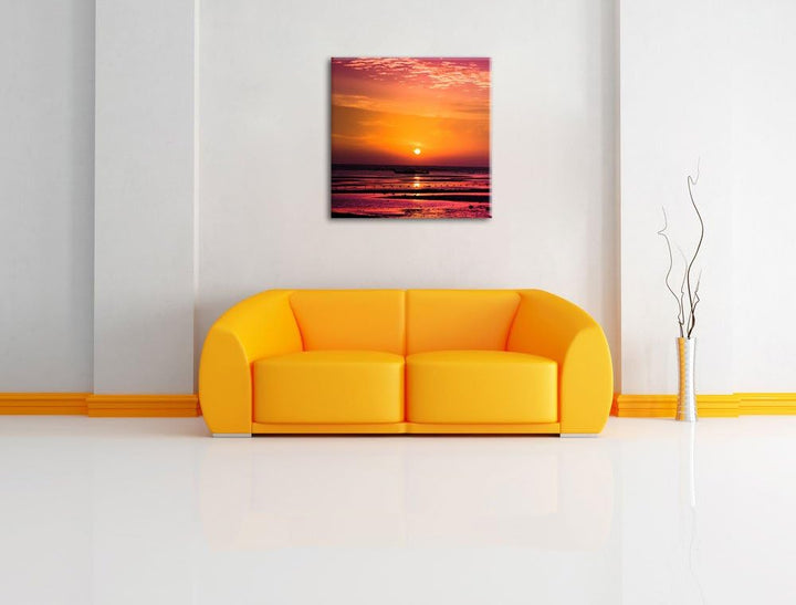 Sonnenaufgang über Meer, Format: 70x70 auf Leinwand, XXL riesige Bilder fertig gerahmt mit Keilrahme