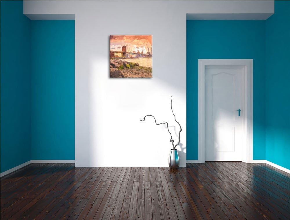 schöne Brooklyn Bridge, Format: 70x70 auf Leinwand, XXL riesige Bilder fertig gerahmt mit Keilrahmen