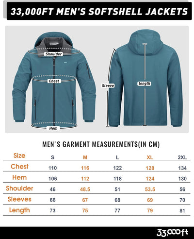 33,000ft Herren Softshell Jacke Outdoor Funktionsjacke Freizeitjacke Wasserdicht Windbreaker Regenja