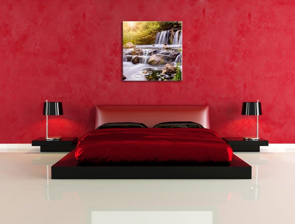 Pixxprint Wasserfall als Leinwandbild Quadratisch/Grösse: 70x70 / Wandbild/Kunstdruck/fertig bespann