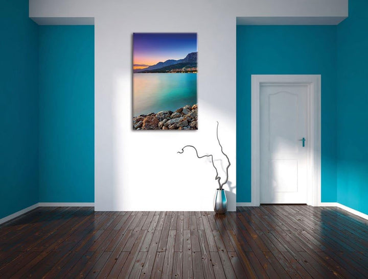 Meer an Traumstadt, Format: 100x70 auf Leinwand, XXL riesige Bilder fertig gerahmt mit Keilrahmen, K