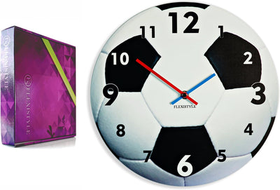 FLEXISTYLE Einzigartige Wanduhr für Kinder Fussball, leise Nicht Ticken, oval, 30 cm, Acryl, für Kin