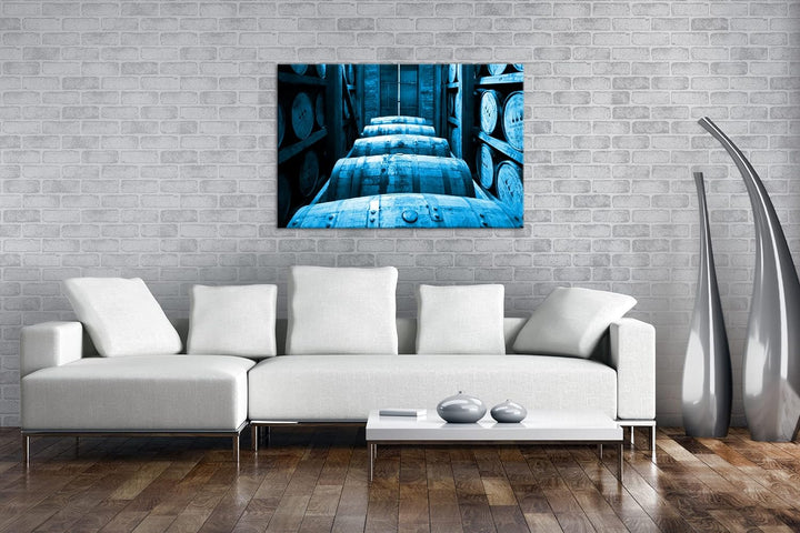 deyoli riesige Fässer in Brennerei Format 100x70 Effekt: Monocrome Blau als Leinwandbild, Motiv fert