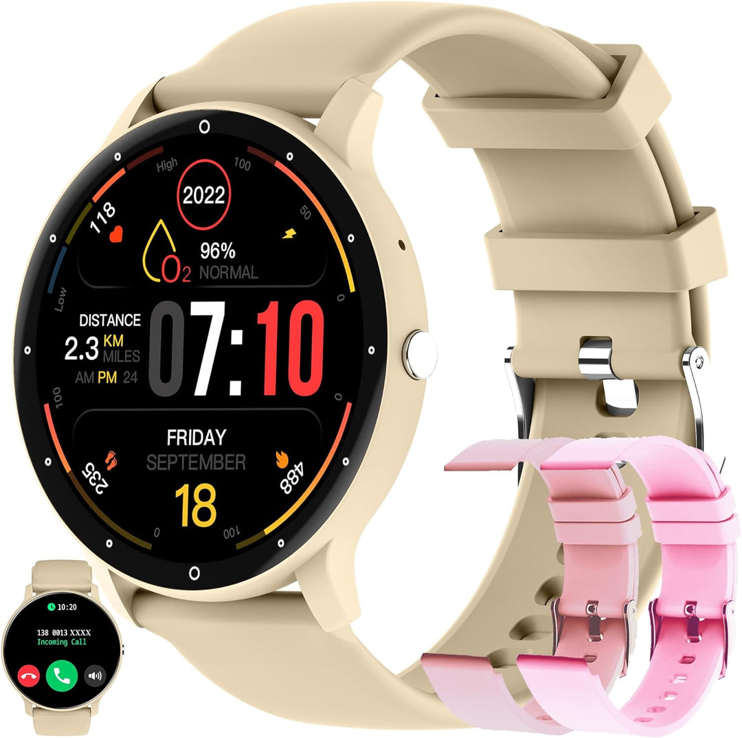 Smartwatch Damen mit Telefonfunktion, 5ATM Wasserdicht 123 Sportmodi Fitnessuhr Aktivitätstracker, 1