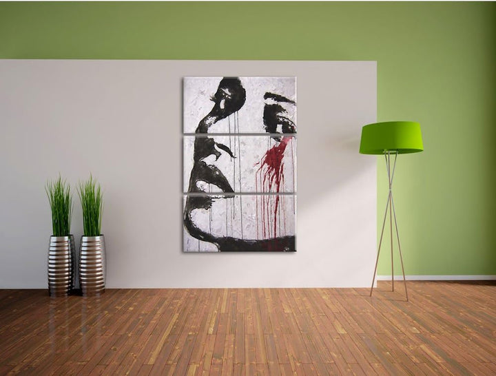 Pixxprint Abstrakt Frau Malerei Effekt 3-Teiler Leinwandbild 120x80 Bild auf Leinwand