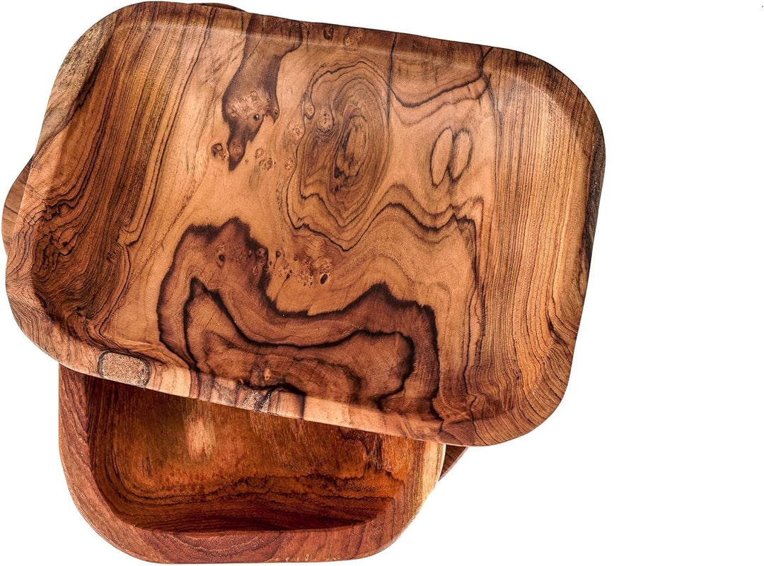 Windalf Viereckige Holzschale FILI 20 cm Obstschale Dekotablett Vorspeisenteller Brotschale Handarbe