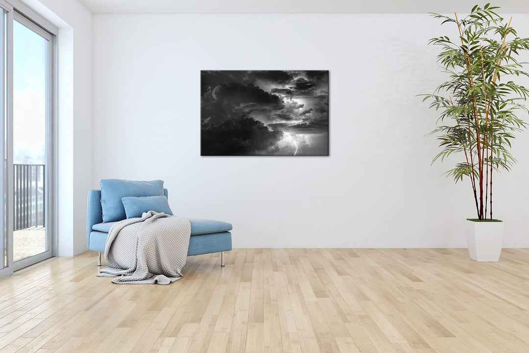 deyoli gewaltiges Gewitter Format: 80x60 Effekt: Schwarz&Weiss als Leinwandbild, Motiv fertig gerahm