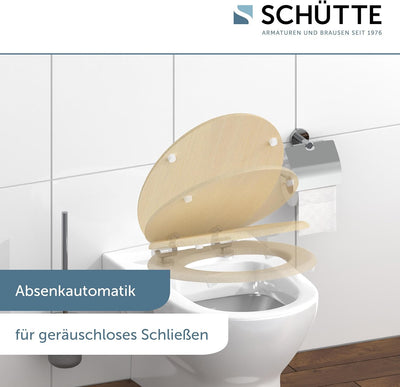 SCHÜTTE WC-Sitz NATRUAL mit Absenkautomatik aus Holz | Toilettensitz mit Klodeckel | Holzkern Toilet