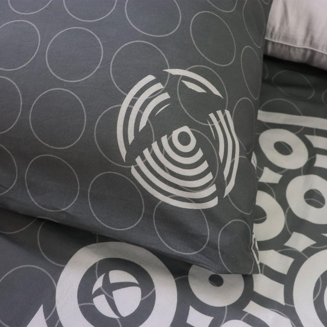 CTI Bettwäsche aus 100% Baumwolle, für Xbox Power Schwarz / Grau 140X200 Cm + 63X63 Cm, Schwarz / Gr