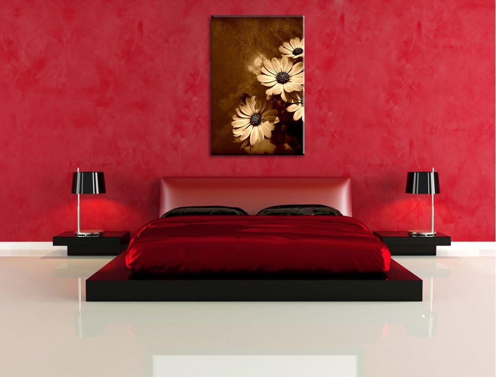 Pixxprint kleine Margareten an Hauswand auf Leinwand, XXL riesige Bilder fertig gerahmt mit Keilrahm