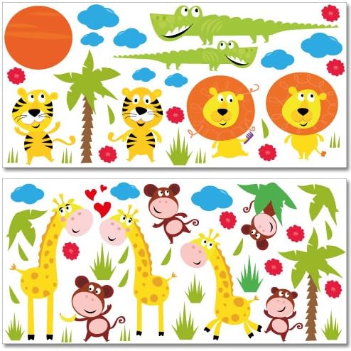 Wandkings Dschungeltiere Wandsticker Megapack Set, 76 Aufkleber, Gesamtfläche 260 x 70 cm