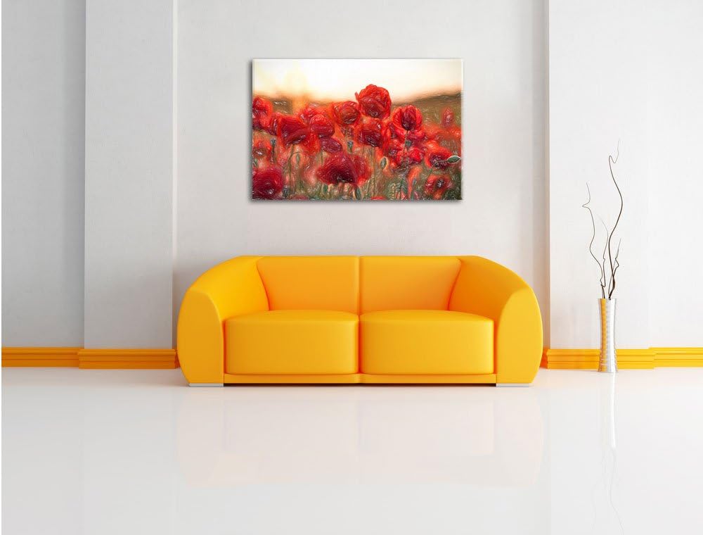 Pixxprint Feuriger Mohn Kunst Buntstift Effekt, Format: 100x70 auf Leinwand, 100x70