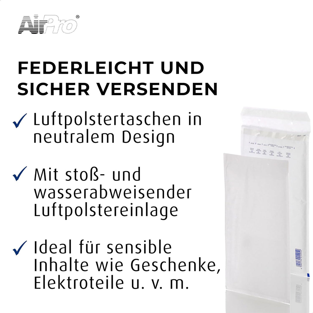 AirPro Luftpolstertasche W17 (100 Stück), haftklebende Versandtaschen ohne Fenster, federleichte Ver
