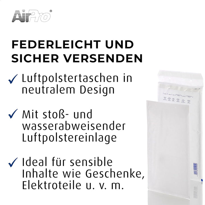 AirPro Luftpolstertasche W17 (100 Stück), haftklebende Versandtaschen ohne Fenster, federleichte Ver