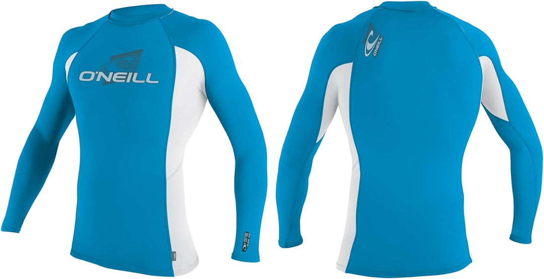 O'Neill Rash Vests - O'Neill Youth Skins Long Sleeve Crew Rash Vest - Sky/ White/ Sky
