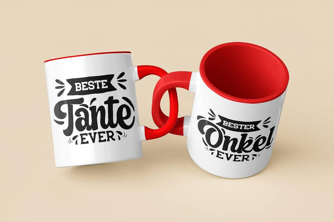 Trendation - Tante und Onkel Geschenk Tasse Set Kaffeetassen Geschenke Weihnachten (Rot), Rot