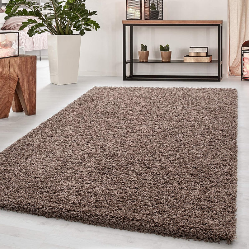 HomebyHome Teppich Wohnzimmer Shaggy 50 mm Florhöhe Mocca 120 cm Rund - Hochflor Teppich Schlafzimme