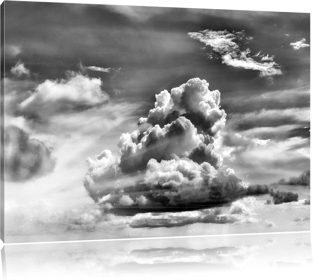 Pixxprint Monocrome, Wolkiger Himmel bedeckt Sonne, Format: 100x70 auf Leinwand, 100x70