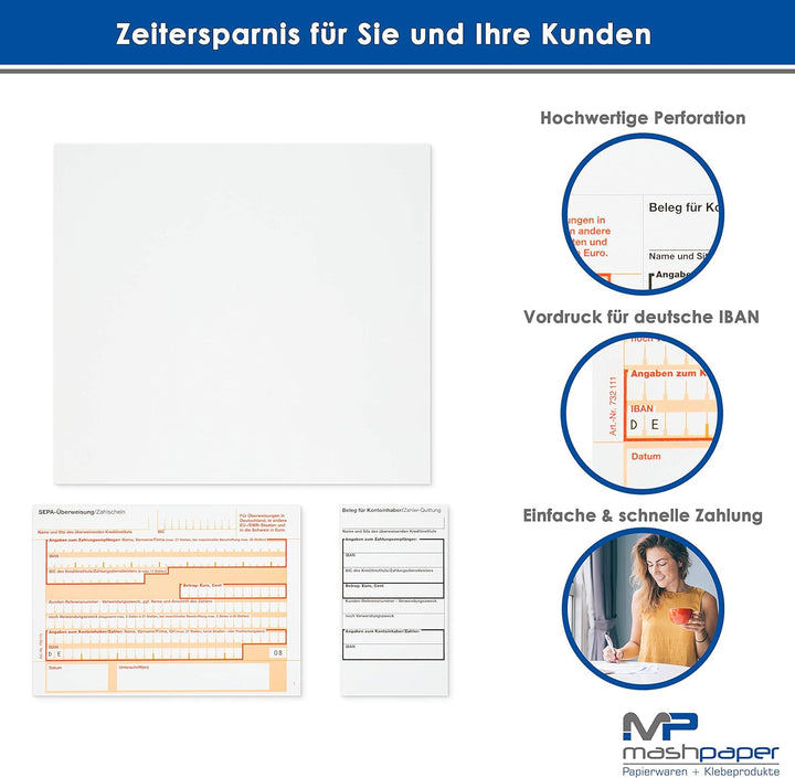 500 x Überweisungsträger Überweisungsformular SEPA Zahlschein A4 unten links 732111 Menge wählbar 50