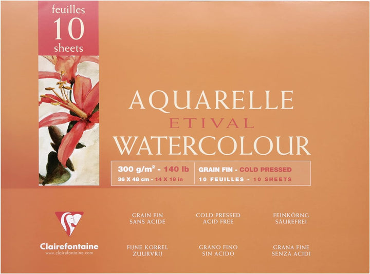 Clairefontaine 96573C Malblock, 4-seitig verleimt Aquarellpapier Feinkörnig, Etival/Zellulose, 36 x