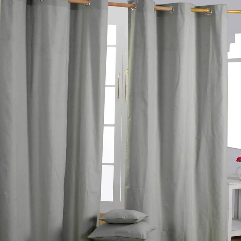 HOMESCAPES 2er Set eifarbige Ösen Gardinen je B137 x L228 cm aus 100% Baumwolle, blickdichte Vorhäng